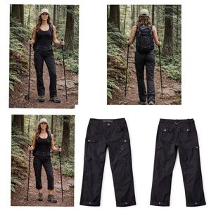 LADY HATHAWAY 8 Pocket Cargo Adjustable Utility Pants Roll Up Nylon Black Sz 8
